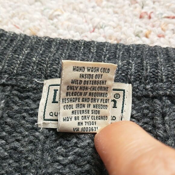 LL Bean Sweater Mens L Tall Gray LambsWool Elbow Patches Rib Knit Chunky Outdoor - Picture 6 of 6